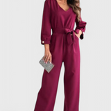 Ariane Mono s Širokými Nohavicemi a Výstřihem do V s Pasem na Mašličku