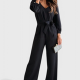 Ariane Mono s Širokými Nohavicemi a Výstřihem do V s Pasem na Mašličku