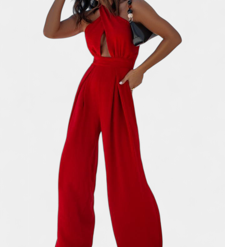 Jessica Mono Halter Křížený bez Záda a Široké Nohavice