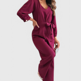 Ariane Mono s Širokými Nohavicemi a Výstřihem do V s Pasem na Mašličku