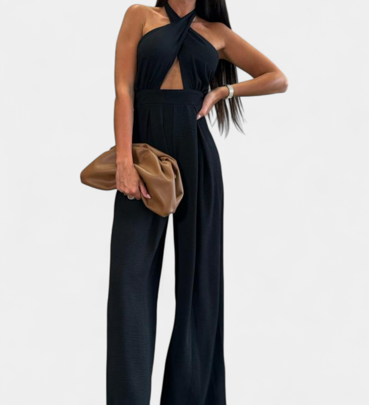 Jessica Mono Halter Křížený bez Záda a Široké Nohavice