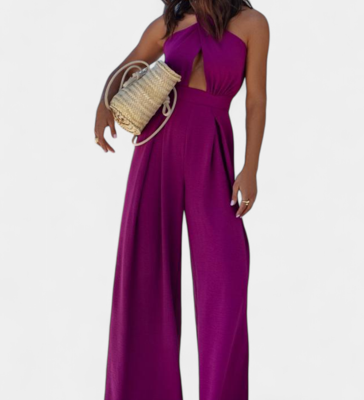 Jessica Mono Halter Křížený bez Záda a Široké Nohavice