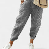 Alba Pantalony z Lněné Směsi s Pruhy