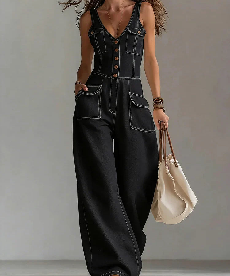 Sofia - Macacão Largo de Denim Casual