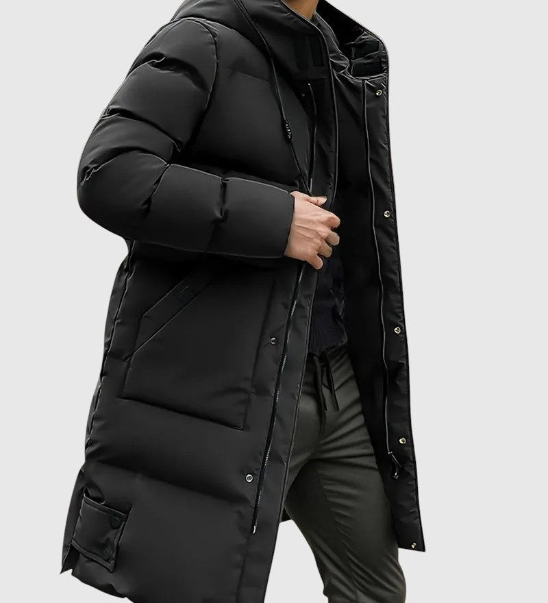 Jan – Prošívaný dlouhý kabát s kapucí