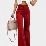 Kiara Kalhoty z Veluru s Širokými Nohavicemi a Vysokým Pasem