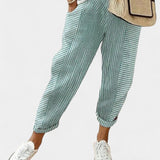 Alba Pantalony z Lněné Směsi s Pruhy