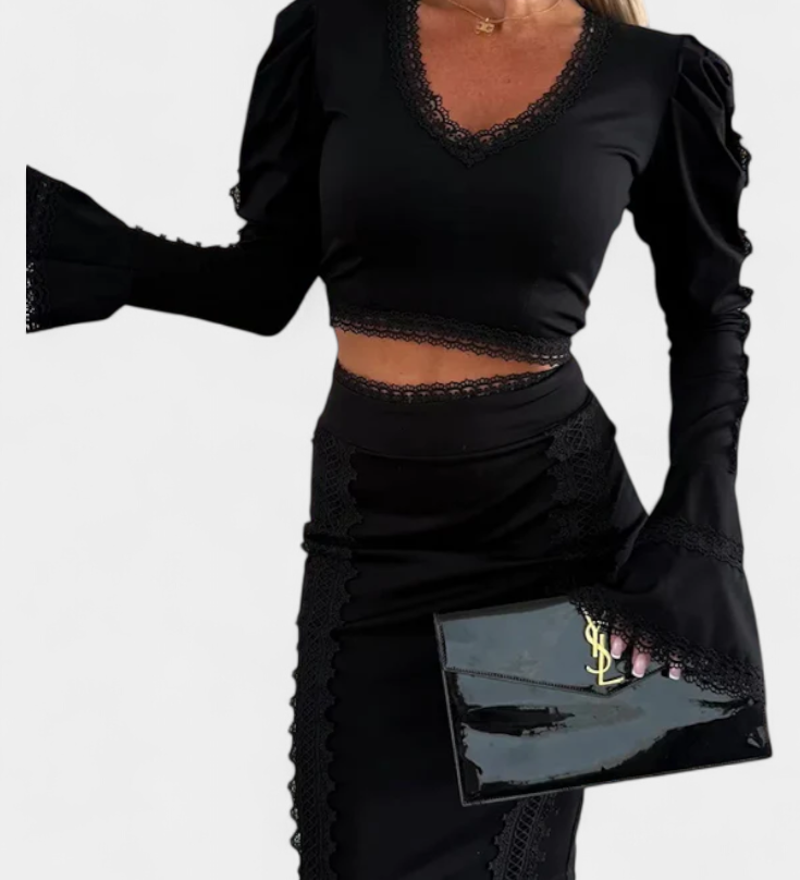 Minerva Elegantní Sada Topu s Krajkou a Sukně s Vysokým Pasem