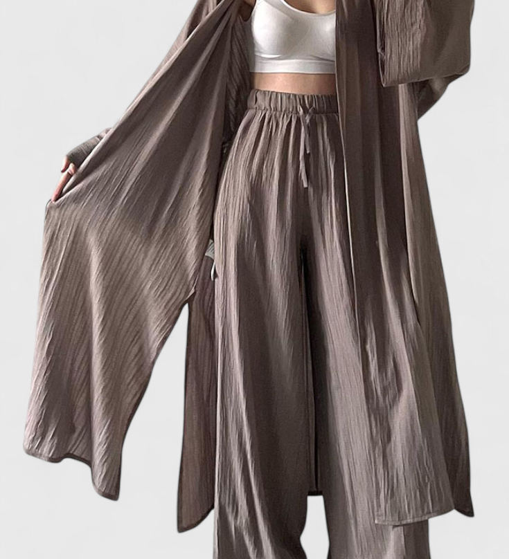 Suella Dvoudílný Casual Set s Dlouhým Kardiganem a Bočním Rozparkem