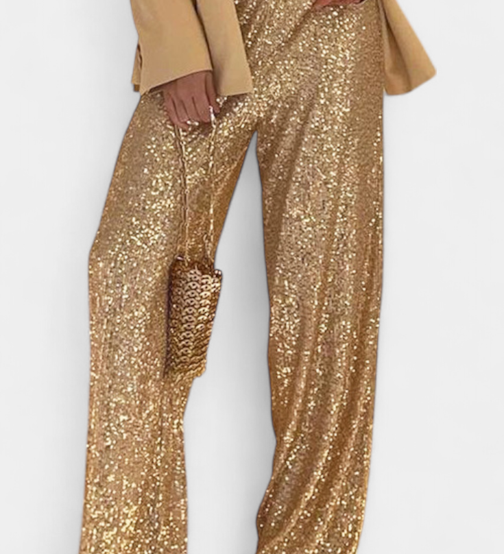 Elva Kalhoty z Paillette s Vysokým Pasem a Volným Střihem