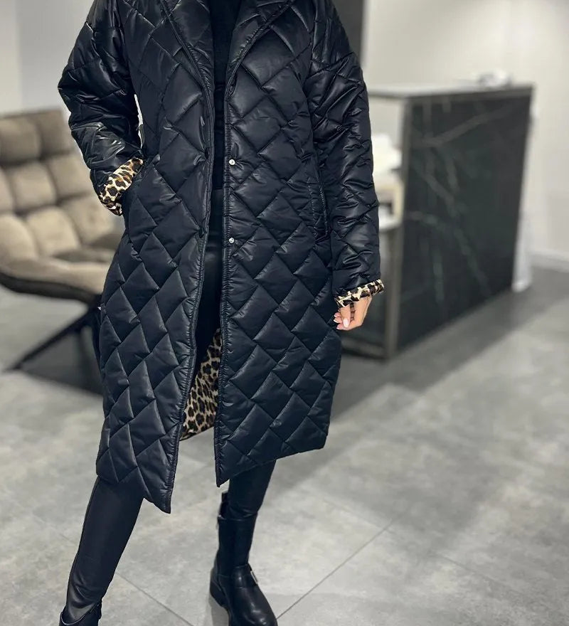 Ofira – Obojstranný prošívaný kabát s podšívkou s leopardím vzorem