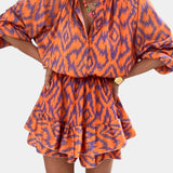 Yasmine Mono Mini s Volánky a Ikat Vzorem