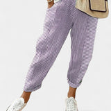 Alba Pantalony z Lněné Směsi s Pruhy