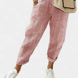 Alba Pantalony z Lněné Směsi s Pruhy