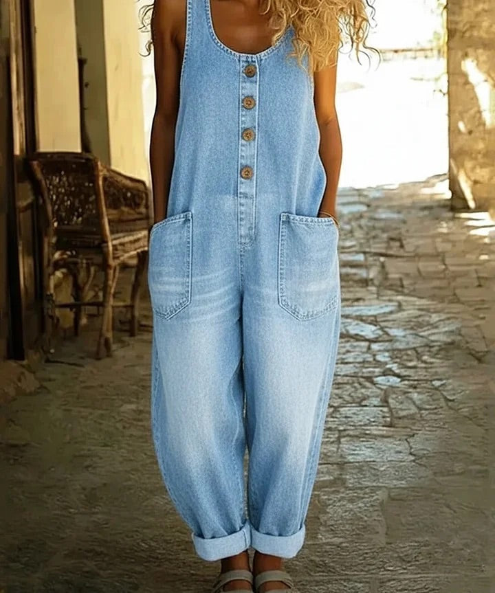 Graça - Macacão de Algodão Denim Lavado Vintage